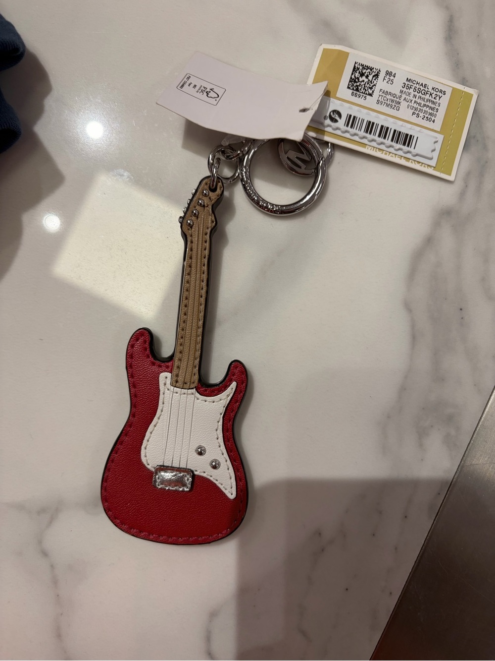 Michael Kors Red White Tan Guitar Keychain Key Ring